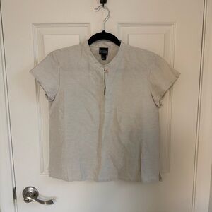 NWT Eileen Fisher Mandarin Collar Cap Sleeve Top Silk Linen, XS
